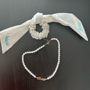 Bride pearl necklace and future mrs Pearl bow hair tie